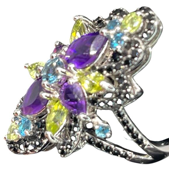 LUXY Gems Natural Topaz Amethyst Peridot Spinel Sterling Silver Ring Luxury Sz 7 - Picture 4 of 16